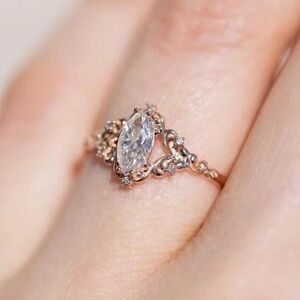 Elegant Rose Gold Marquise Lab Diamond Ring - 1CT - 925 - Size 6 1/2